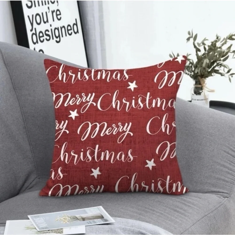 “Merry Christmas” Square Pillow Cover, Red, White, ~18 inches